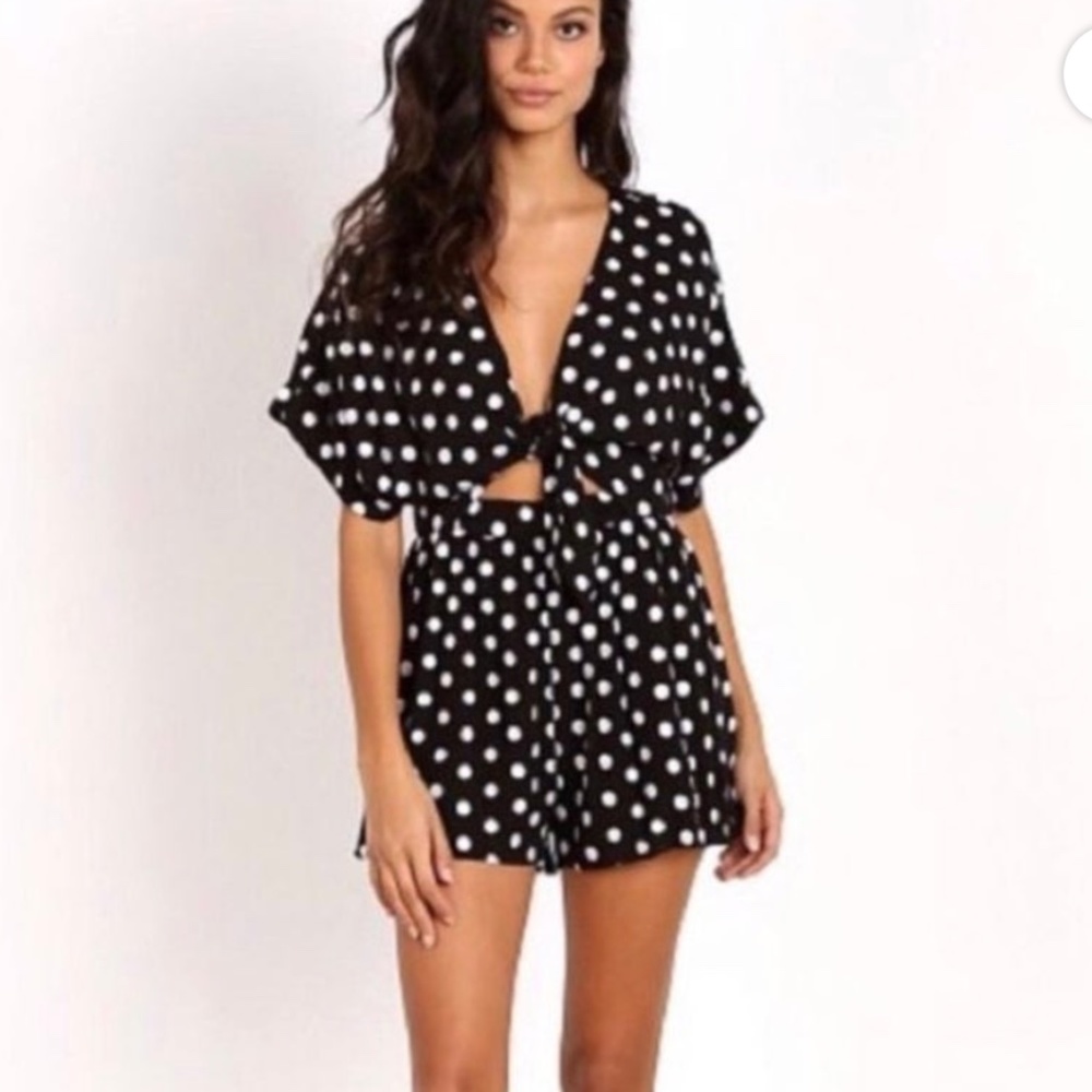 Mara Hoffman polka dot tie front  romper